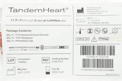 CardiacAssist 5130-1717 TandemHeart Femoral Arterial Cannula Set 17Fr x 17cm (x)